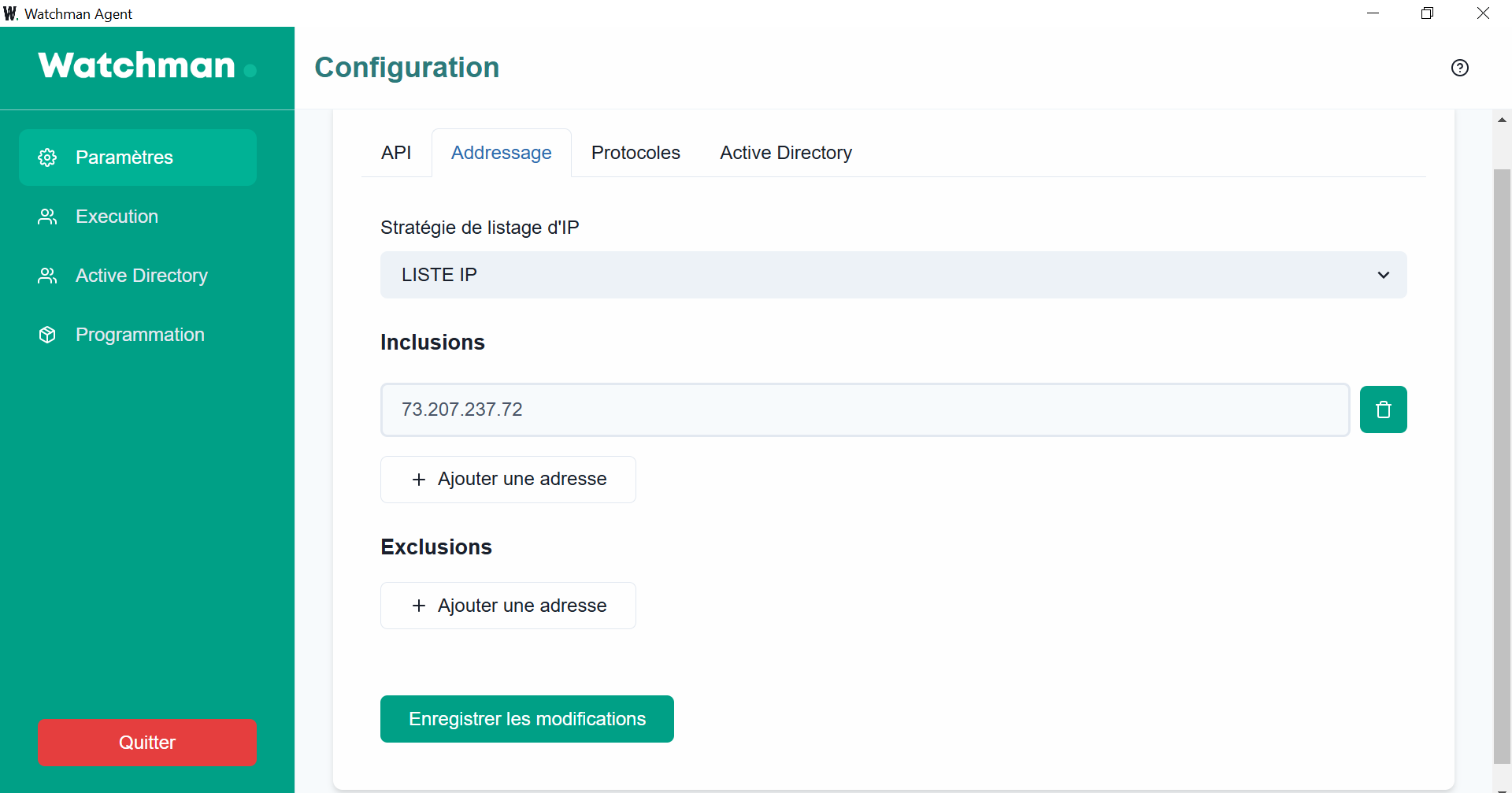 IP address configuration interface in the agent